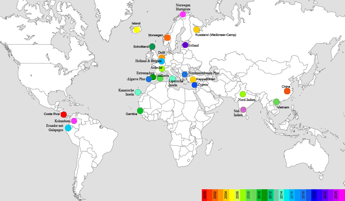 Weltkarte mit anklickbaren Reisezielen